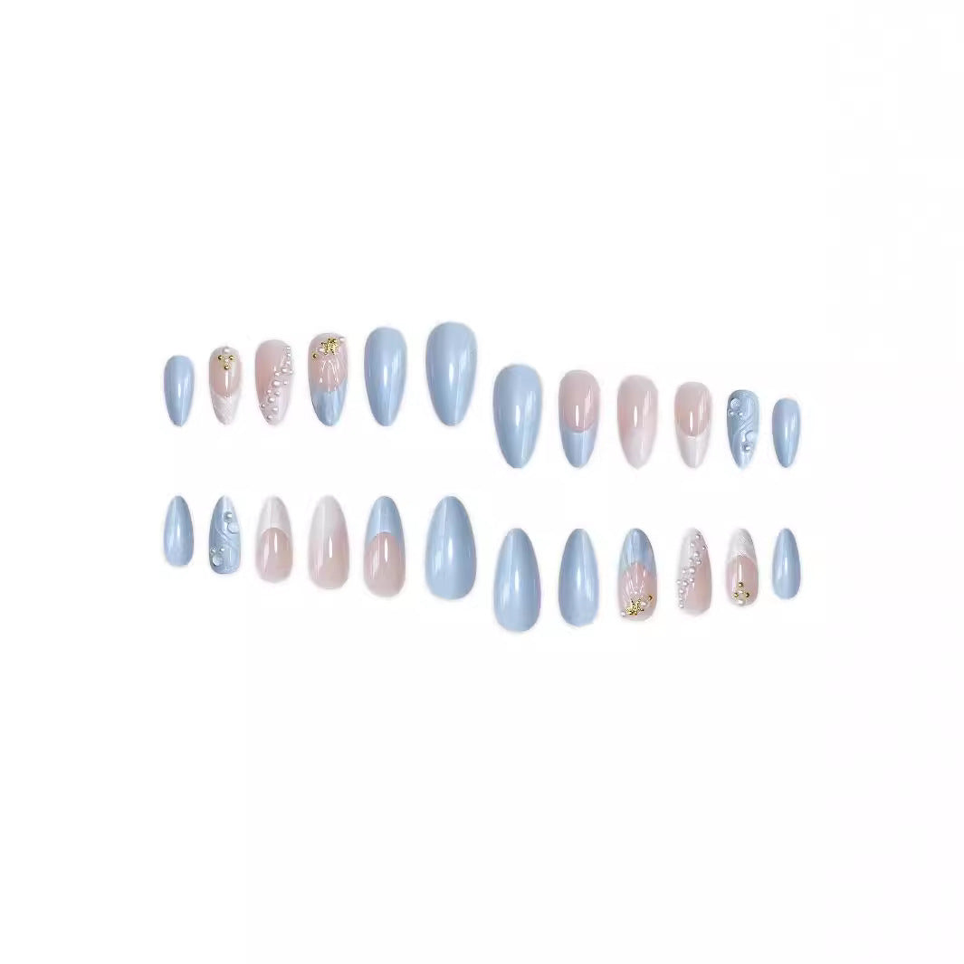 Fashion Ocean Series Almond Nail 3D Pearl Gold XINGX Wear Nail - All Things Beauty -
