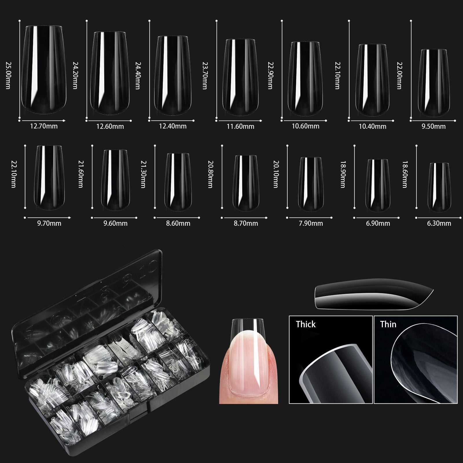 Nail Transparent Nail Tips Nail Shapes For Manicure Seamless False Nails Boxed Set - All Things Beauty -