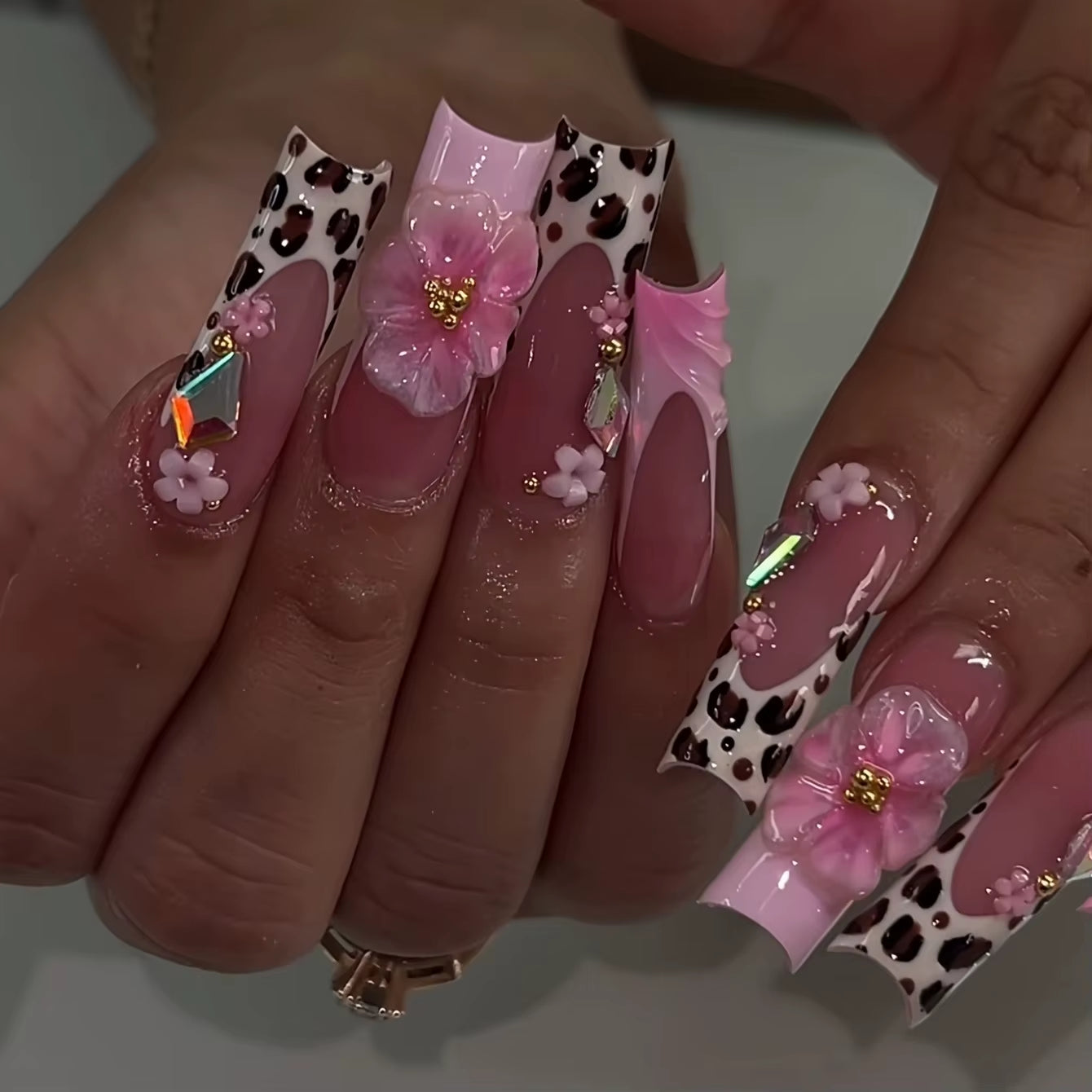24Pcs Long French Fake Nails with Glue Ballet False Nails Butterfly Rhinestone Design Press on Nails Wearable Coffin Nail Tips - All Things Beauty -