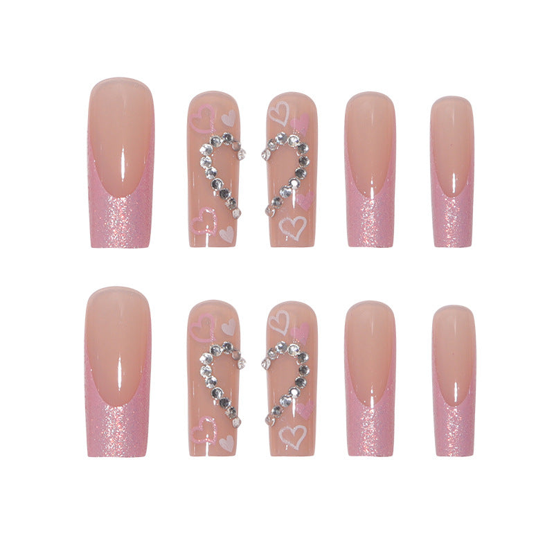 Long Water Pipe Nail French Glitter Love Diamond Wear Manicure - All Things Beauty -