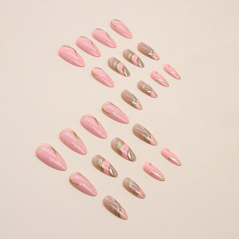 Girl's Corrugated Almond Nail Flashing Glitter Wearing Nail - All Things Beauty -
