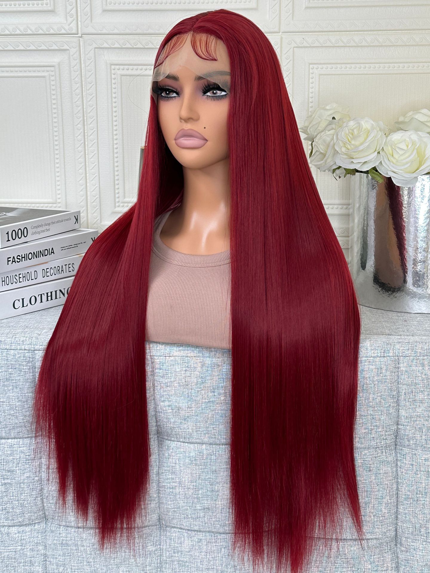 Full Headgear Long Straight Front Lace Wig Smooth Hair - All Things Beauty -
