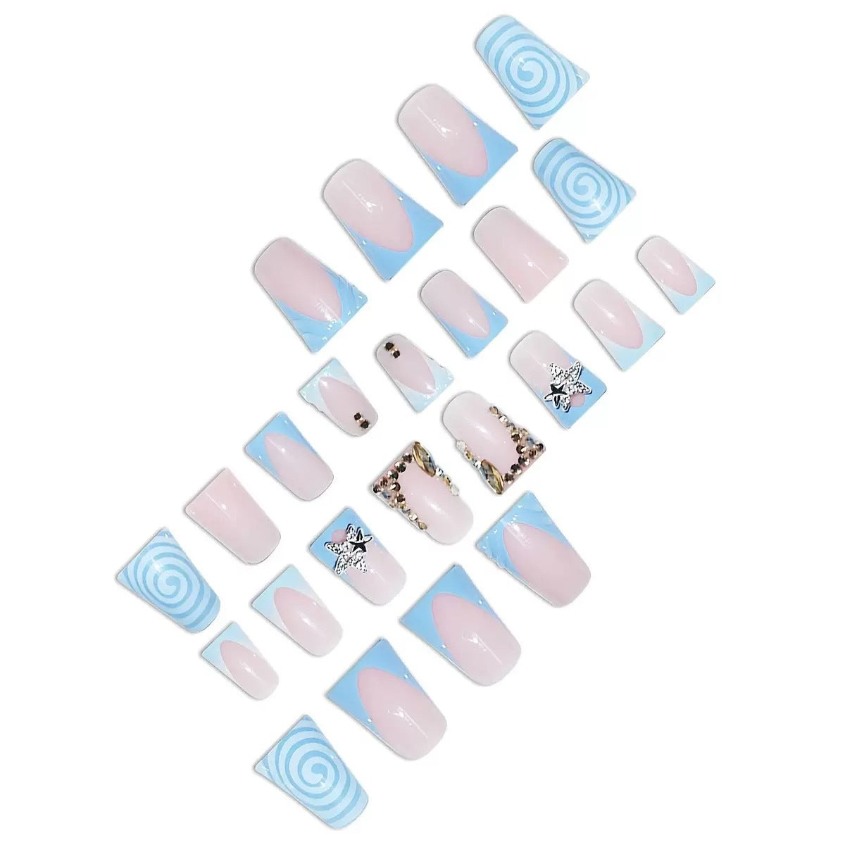 Water-drop Rhinestone-textured Short False Nails - All Things Beauty -