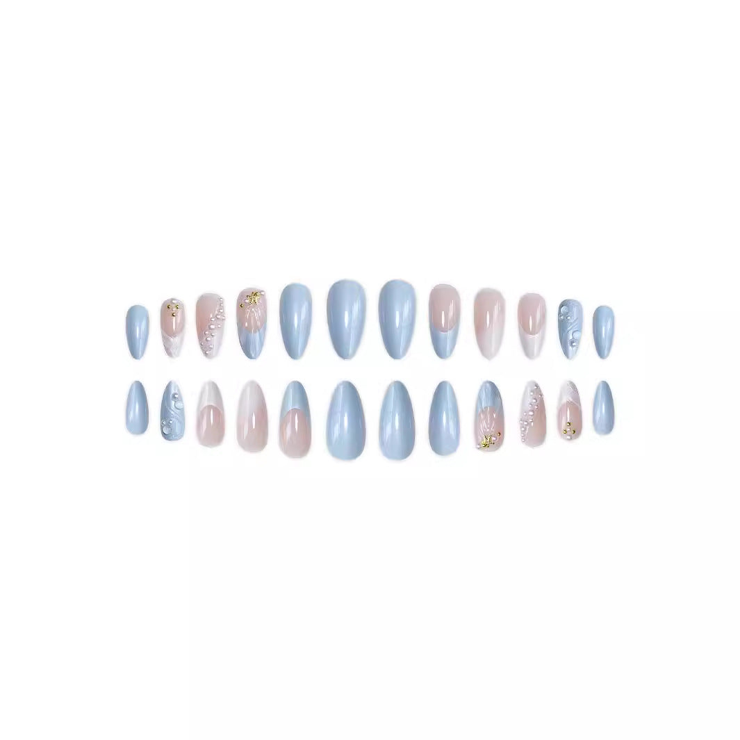 Fashion Ocean Series Almond Nail 3D Pearl Gold XINGX Wear Nail - All Things Beauty -