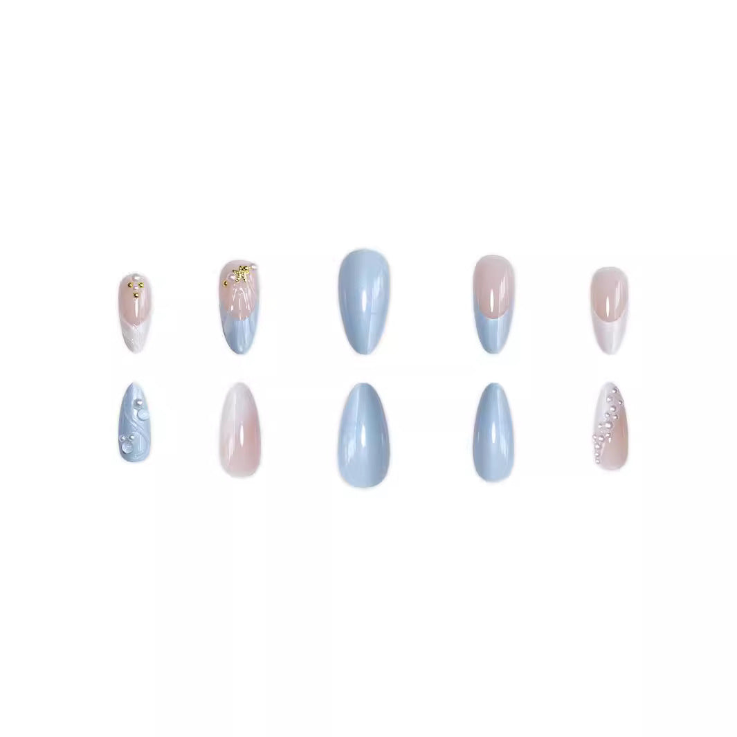 Fashion Ocean Series Almond Nail 3D Pearl Gold XINGX Wear Nail - All Things Beauty -
