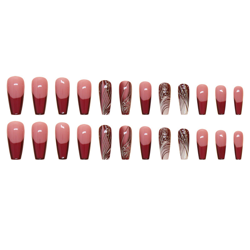 Line Pattern Fake Nails Wear Nail Removable Nail Sticker Patch - All Things Beauty -