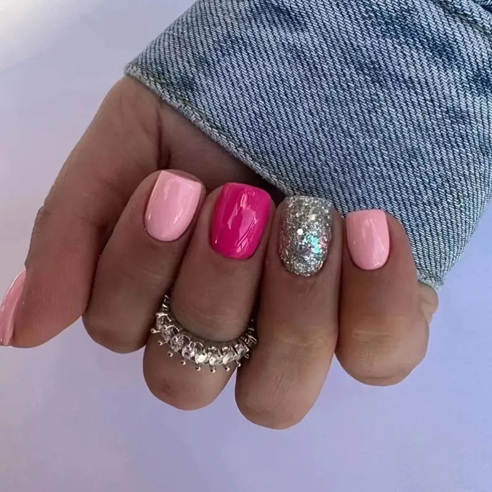 Wearable Manicure French Fake Nails Detachable Butterfly Flash Nail Tips Full Cover Square Head Press on Nails Women - All Things Beauty -