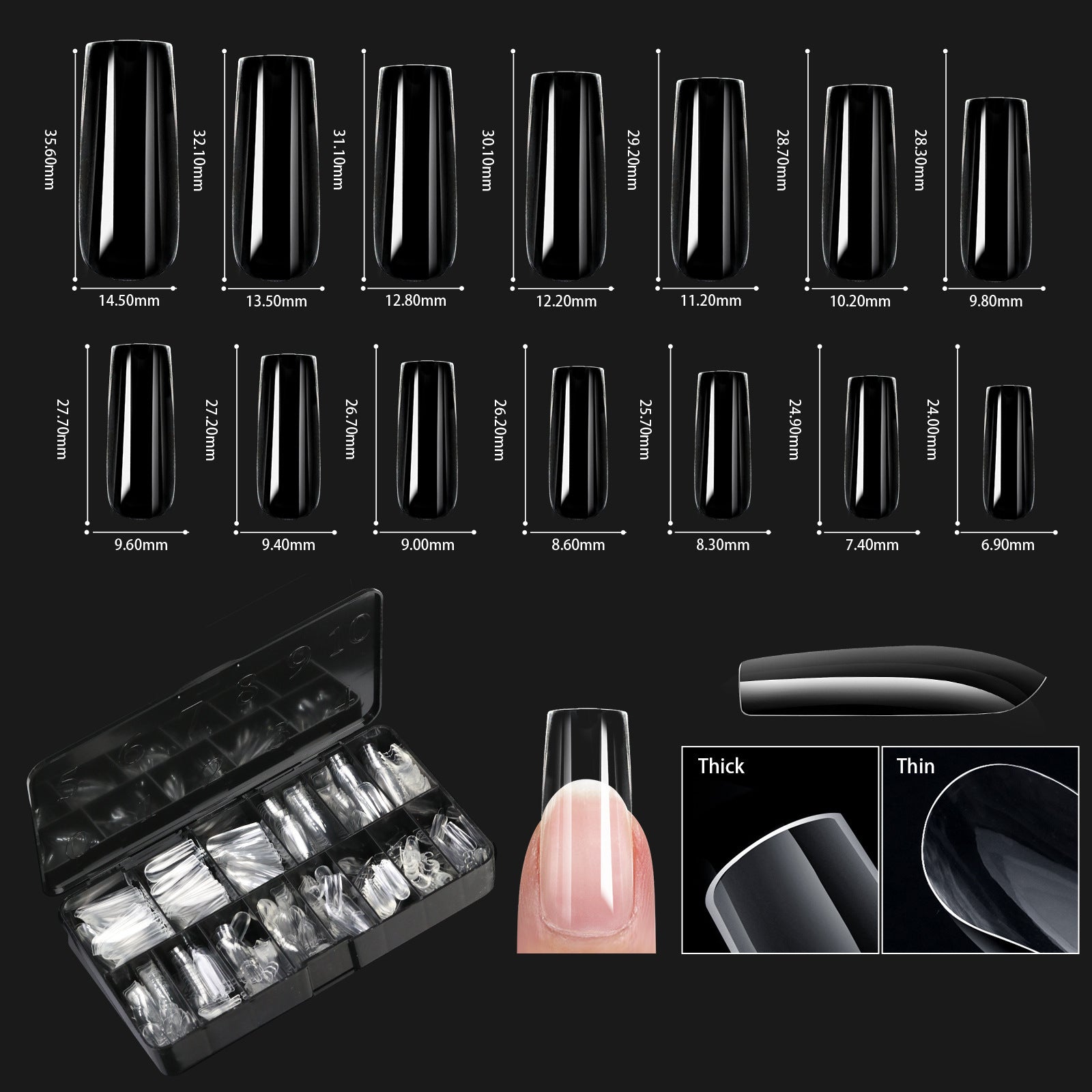 Nail Transparent Nail Tips Nail Shapes For Manicure Seamless False Nails Boxed Set - All Things Beauty -