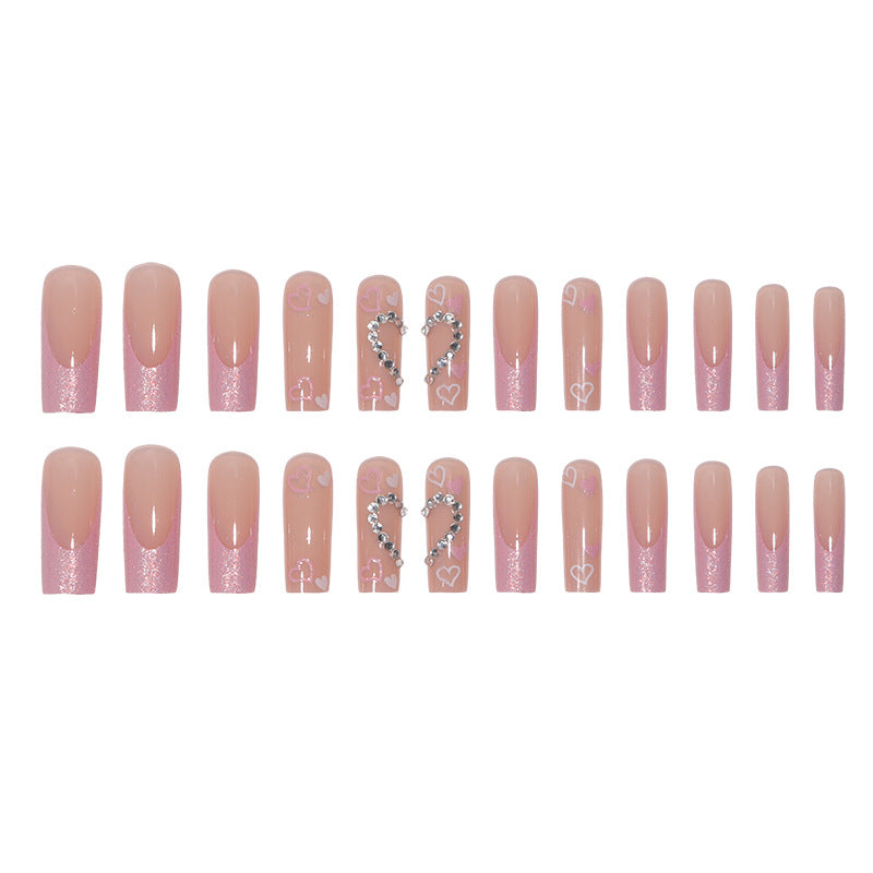 Long Water Pipe Nail French Glitter Love Diamond Wear Manicure - All Things Beauty -