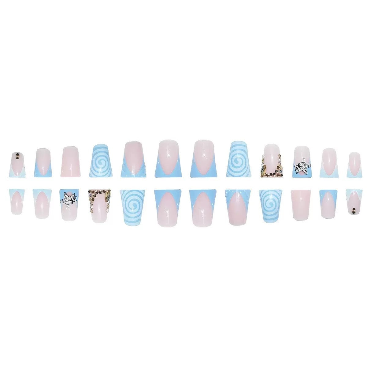 Water-drop Rhinestone-textured Short False Nails - All Things Beauty -