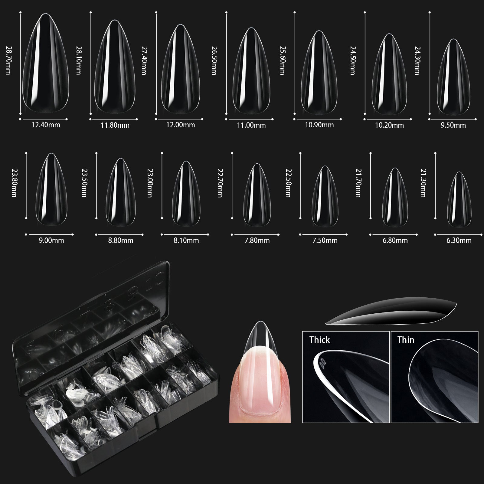 Nail Transparent Nail Tips Nail Shapes For Manicure Seamless False Nails Boxed Set - All Things Beauty -