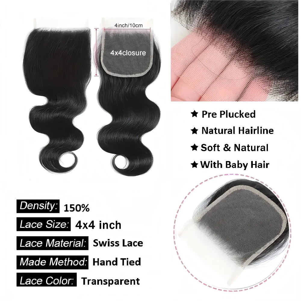 Body Wave Lace Closure/Frontal – 2x6 to 13x6, 360 Lace, 100% Human Hair - All Things Beauty -