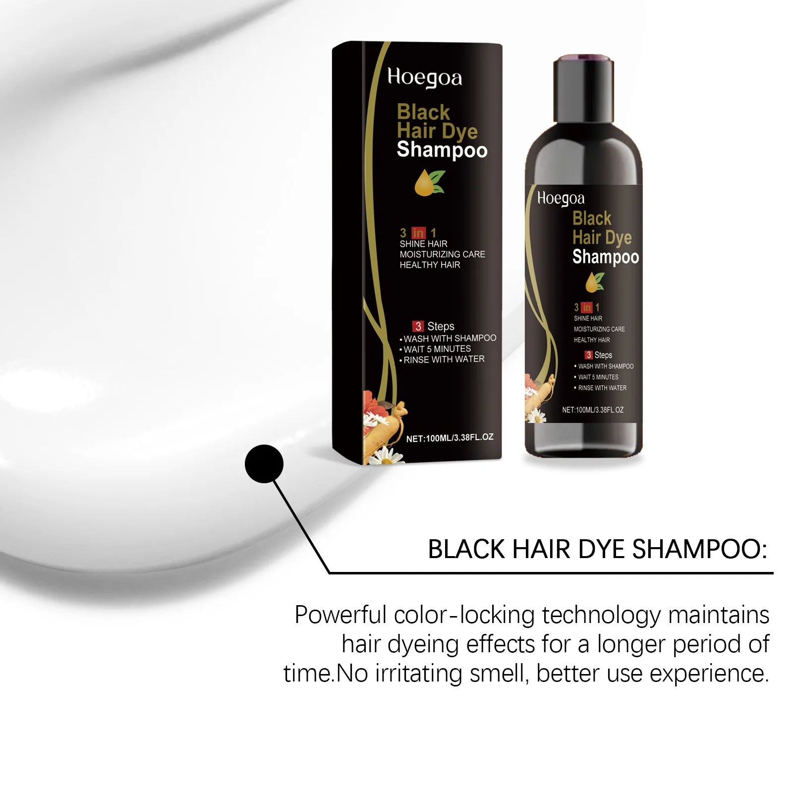 Hoegoa 3-in-1 Hair Dye Shampoo 100ml – Gray to Black, Herbal Polygonum Formula - All Things Beauty -