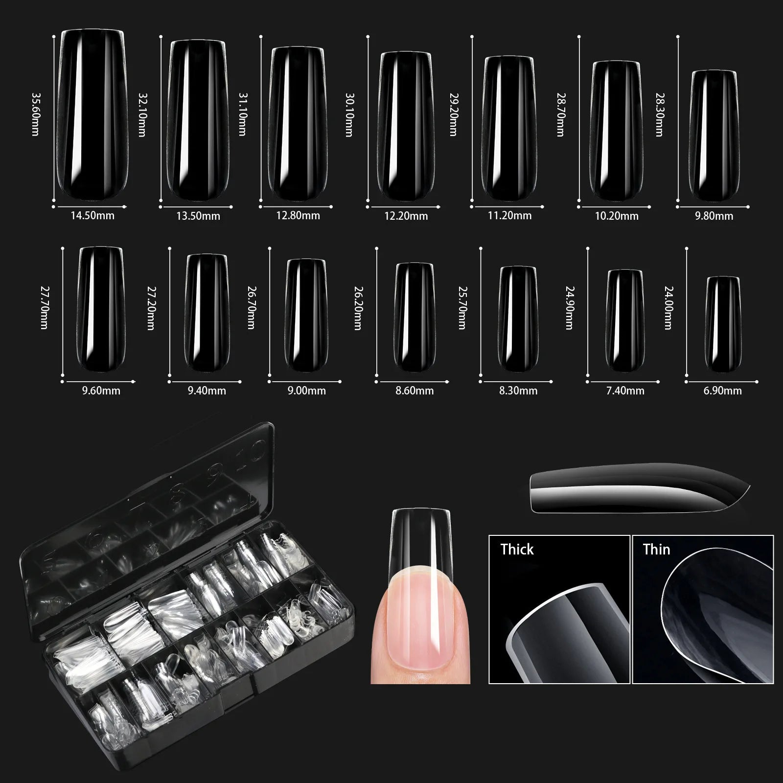 250/500/600pcs Soft Gel Nail Tips – Full Cover Press-On, Coffin & Almond DIY Nails - All Things Beauty -