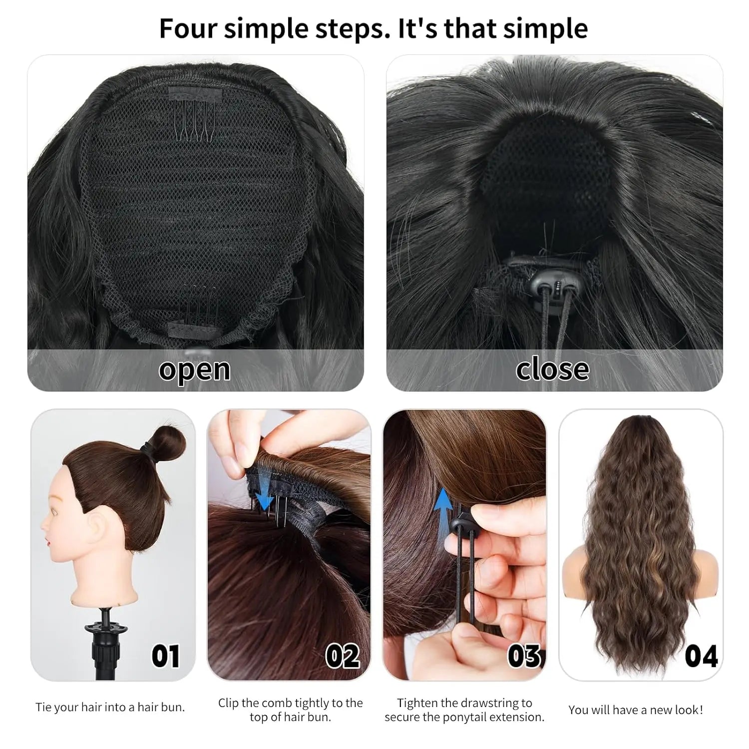 Ponytail Extension 30 Inch Drawstring Pony Tails Hair Extensions for Women Long Curly Wave Ponytail Synthetic Hairpieces - All Things Beauty -