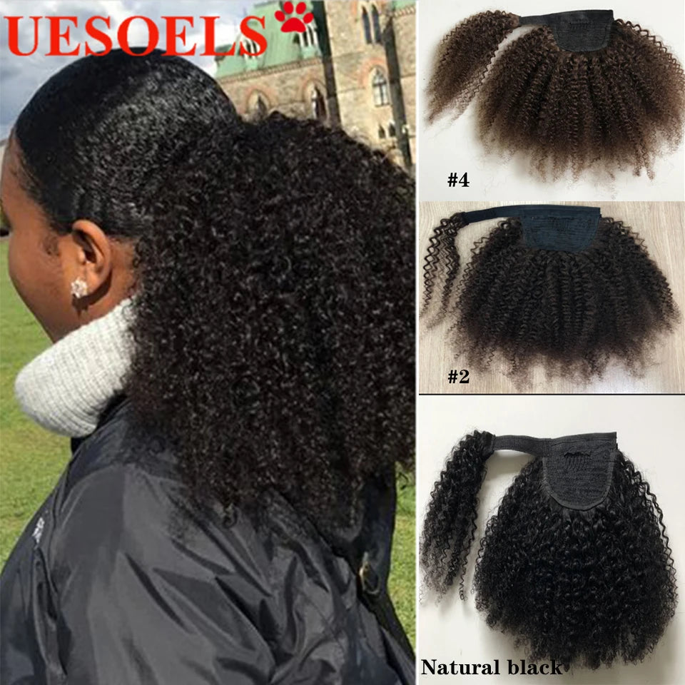 Wrap Around Afro Curly Clip In Ponytail Human Hair Extension  Brazilian 8"-20" 100% Remy Human Hair For Women In Uesoels Store - All Things Beauty -
