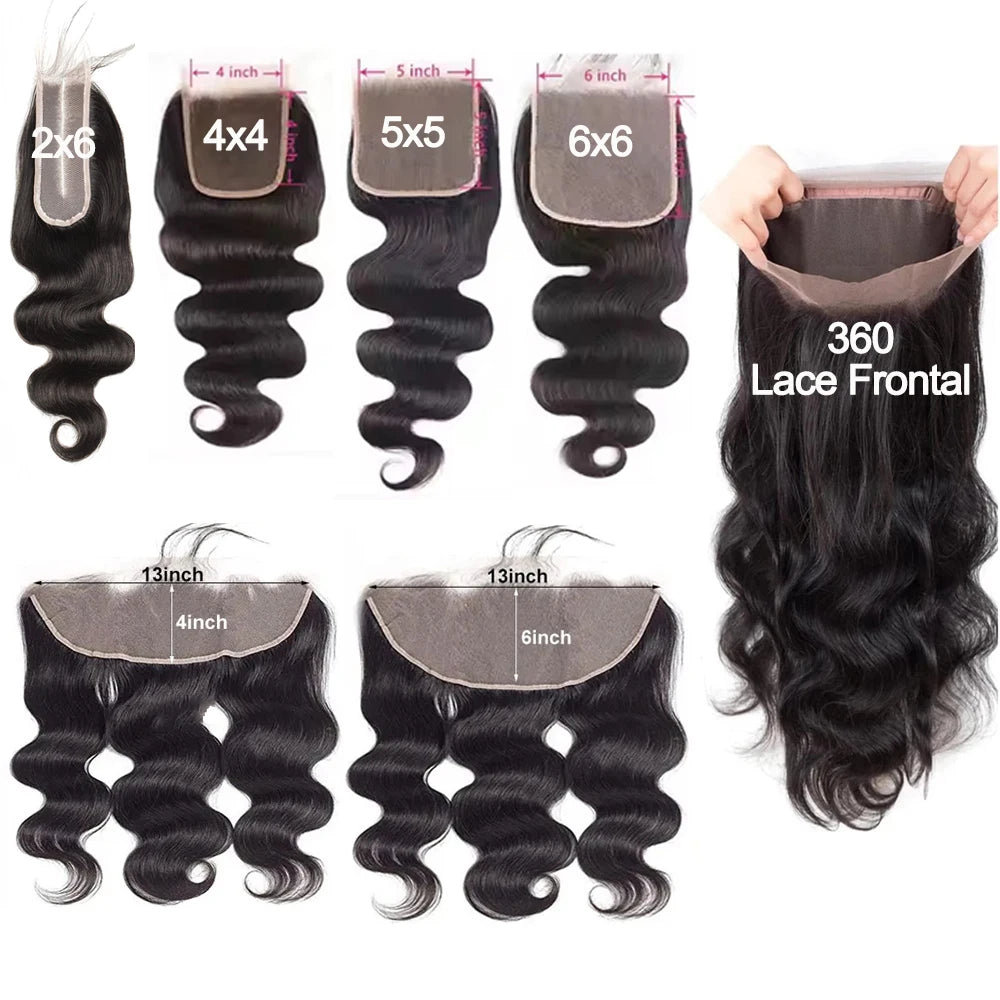Body Wave Lace Closure/Frontal – 2x6 to 13x6, 360 Lace, 100% Human Hair - All Things Beauty -