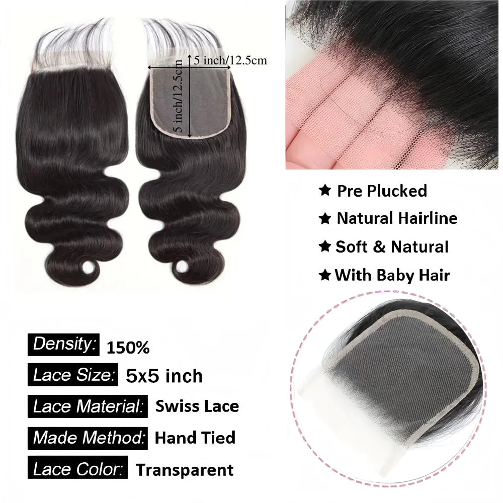 Body Wave Lace Closure/Frontal – 2x6 to 13x6, 360 Lace, 100% Human Hair - All Things Beauty -