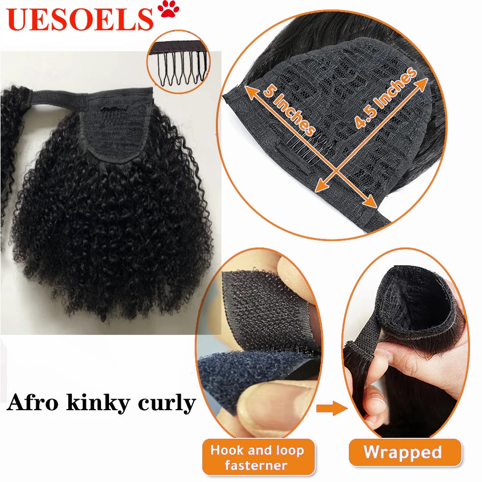 Wrap Around Afro Curly Clip In Ponytail Human Hair Extension  Brazilian 8"-20" 100% Remy Human Hair For Women In Uesoels Store - All Things Beauty -