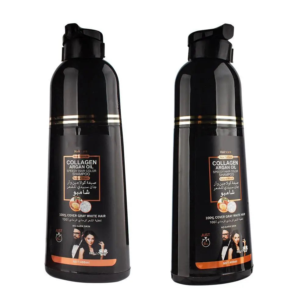 3-in-1 Collagen Argan Hair Dye Shampoo 500ml – Black Color & Gray Coverage for Men & Women - All Things Beauty -