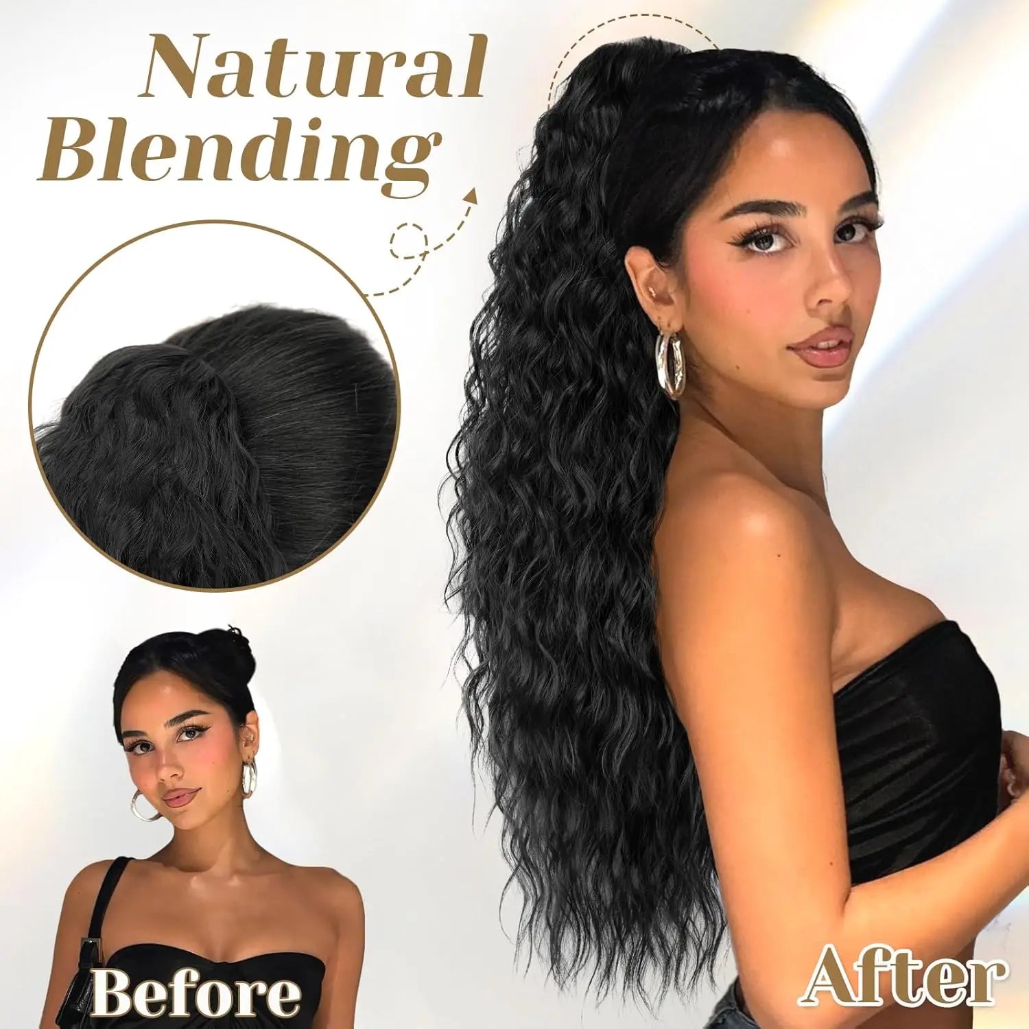 Ponytail Extension 30 Inch Drawstring Pony Tails Hair Extensions for Women Long Curly Wave Ponytail Synthetic Hairpieces - All Things Beauty -