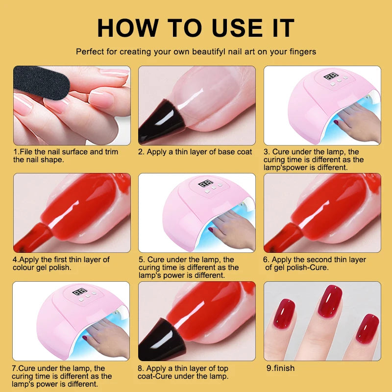 Gel Nail Polish Kit – UV Lamp, Electric Drill, Base & Top Coat, Full Nail Tool Set - All Things Beauty -