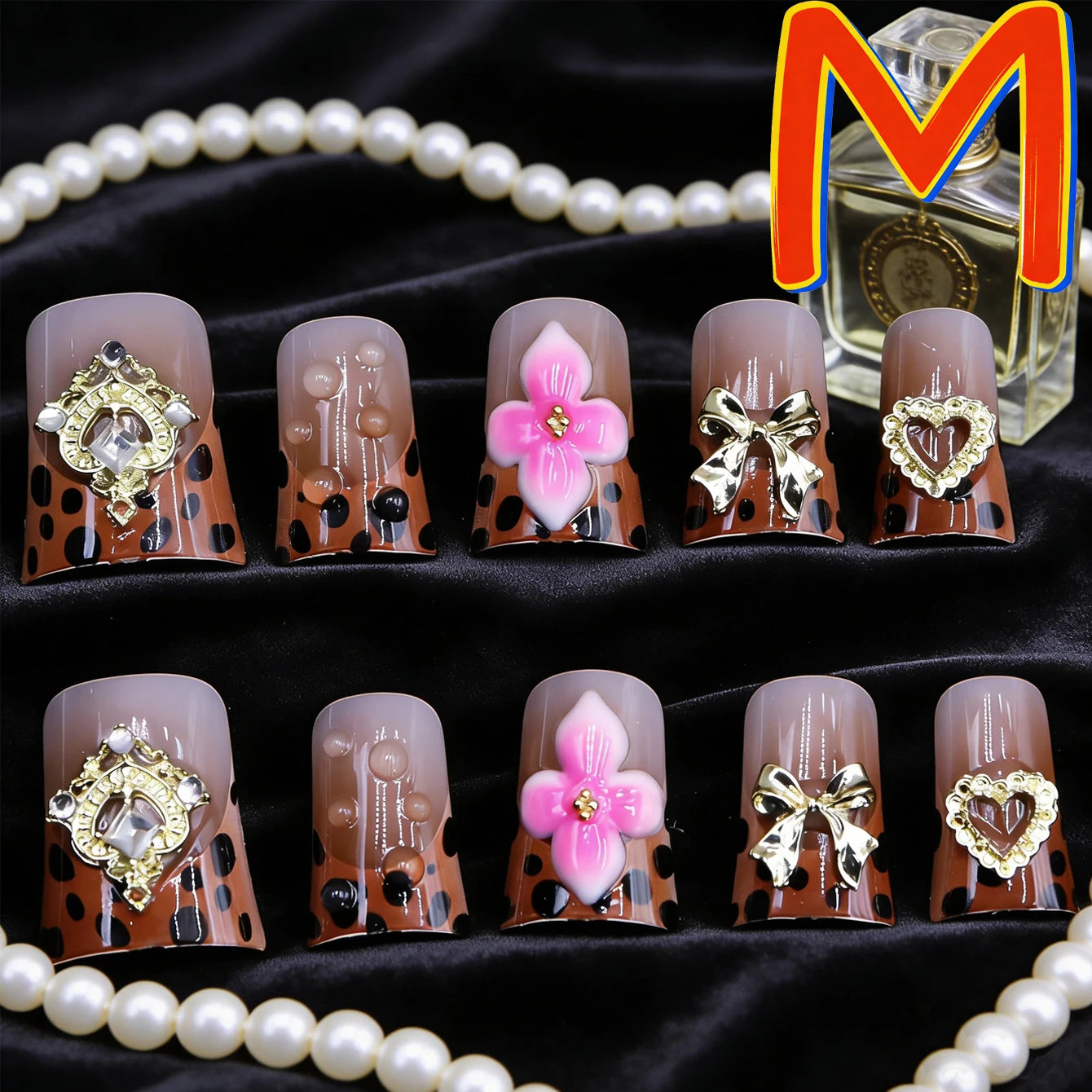10PCS Diamond French Fake Nails – Nude Short Square with Gold Glitter & Leopard Design - All Things Beauty -
