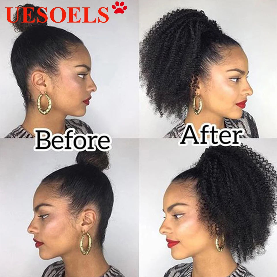 Wrap Around Afro Curly Clip In Ponytail Human Hair Extension  Brazilian 8"-20" 100% Remy Human Hair For Women In Uesoels Store - All Things Beauty -