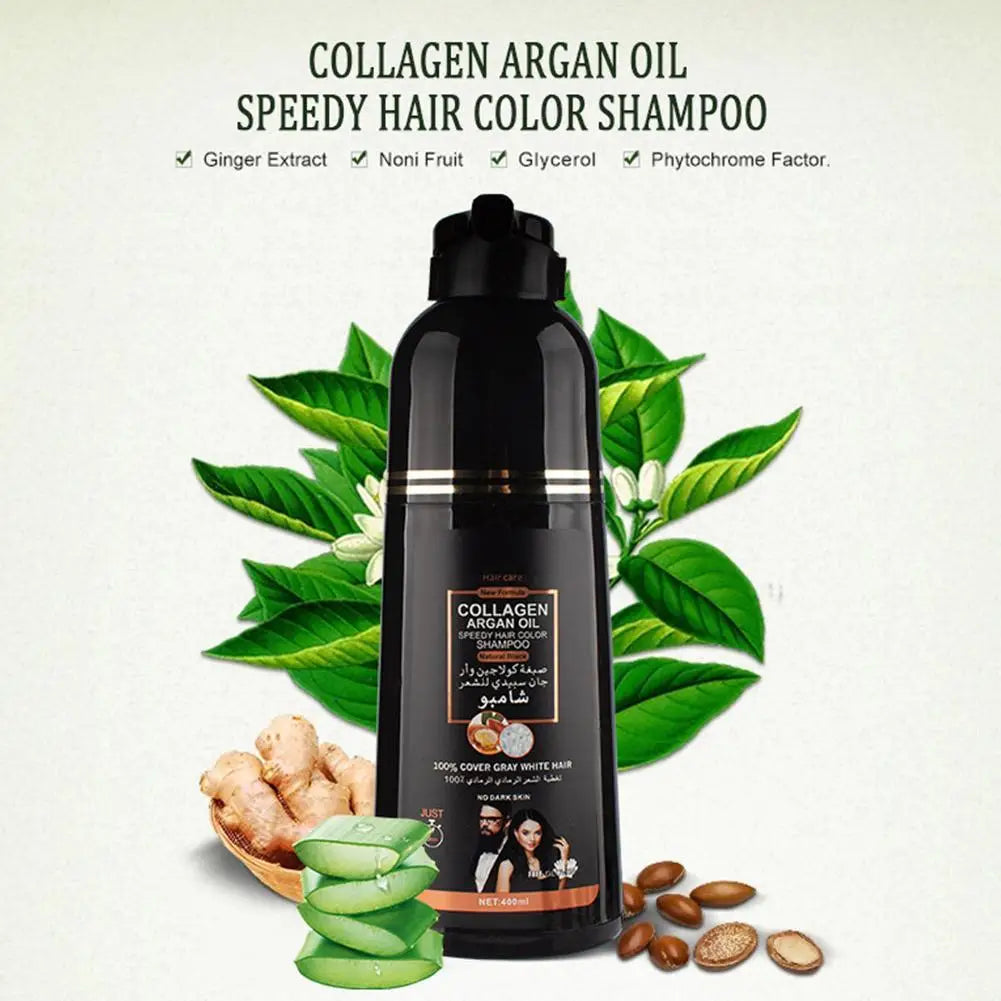 3-in-1 Collagen Argan Hair Dye Shampoo 500ml – Black Color & Gray Coverage for Men & Women - All Things Beauty -