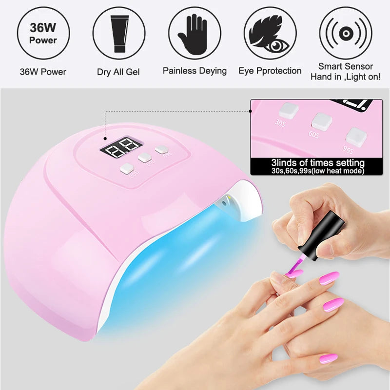 Gel Nail Polish Kit – UV Lamp, Electric Drill, Base & Top Coat, Full Nail Tool Set - All Things Beauty -