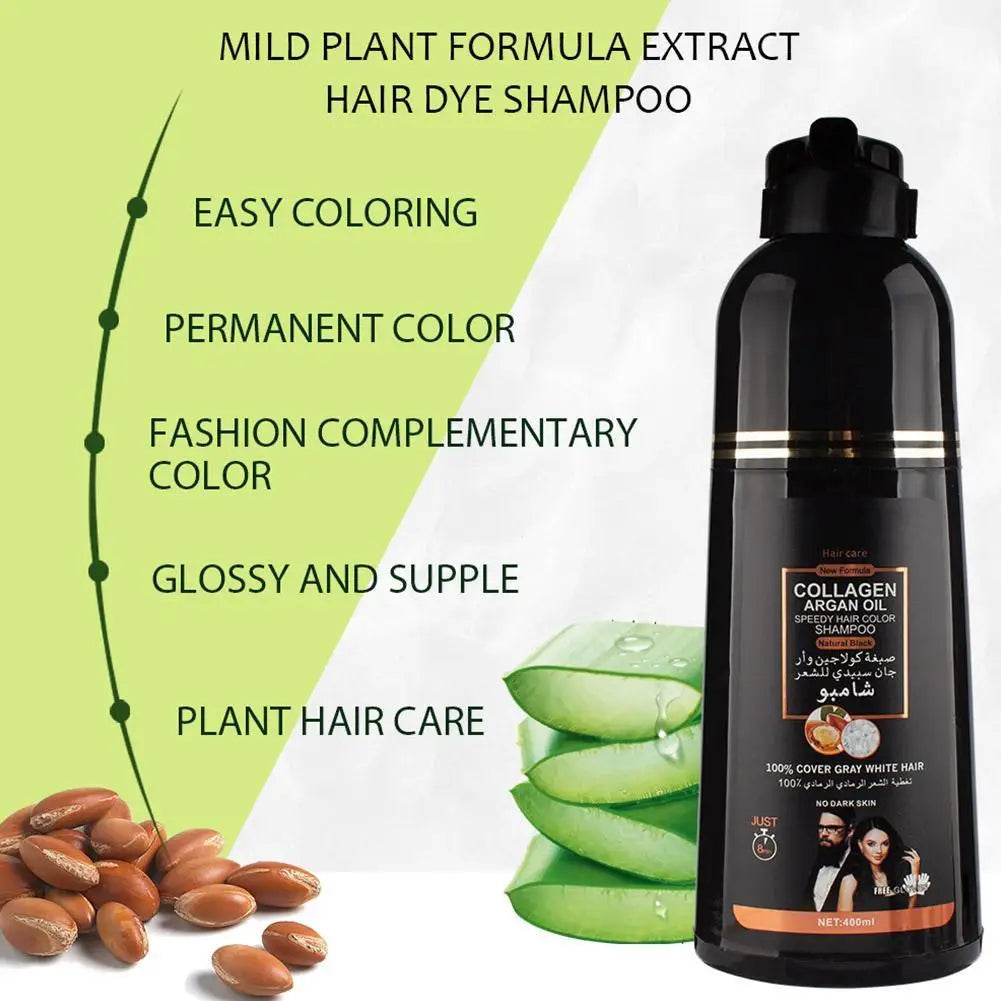 3-in-1 Collagen Argan Hair Dye Shampoo 500ml – Black Color & Gray Coverage for Men & Women - All Things Beauty -