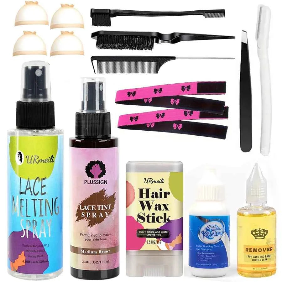 16Pcs Wig Glue Kit – Lace Tint, Melt Spray, Wax Stick & Remover Set - All Things Beauty -