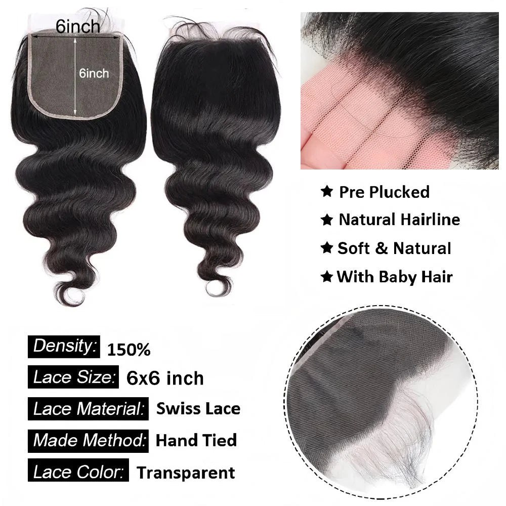 Body Wave Lace Closure/Frontal – 2x6 to 13x6, 360 Lace, 100% Human Hair - All Things Beauty -