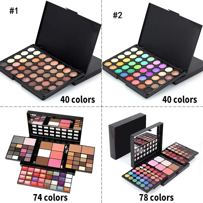 40/74/78 Colors Glitter Eyeshadow Palette – Matte, Waterproof, Long-Lasting Makeup Kit - All Things Beauty -