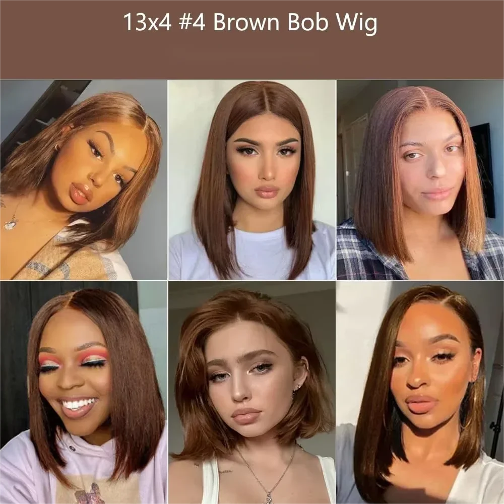 220 Density HD Lace Bob Wig – 13x4, Chocolate Brown Straight Human Hair, Pre-Plucked - All Things Beauty -