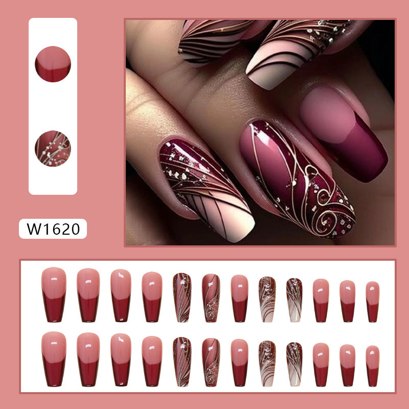 Line Pattern Fake Nails Wear Nail Removable Nail Sticker Patch - All Things Beauty -