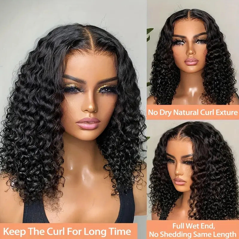 Human Hair Front Lace Bobo Double Drawn Water Wave BOB Wig Foreign Trade Wig - All Things Beauty -