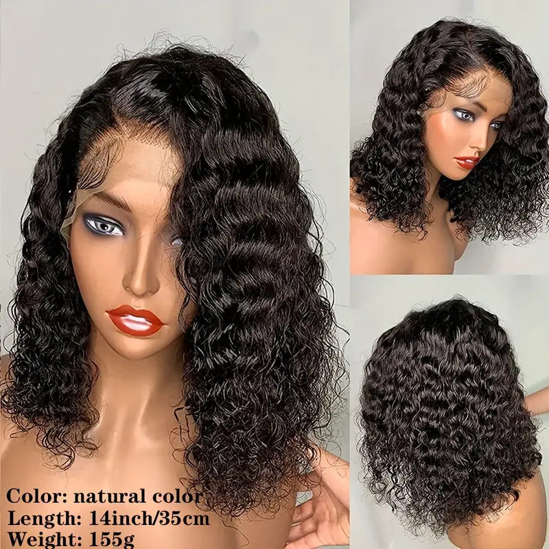 Human Hair Front Lace Bobo Double Drawn Water Wave BOB Wig Foreign Trade Wig - All Things Beauty -