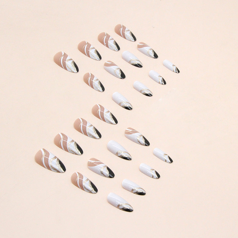 Black And White Mandarin Duck Color Almond Nail Piece - All Things Beauty -