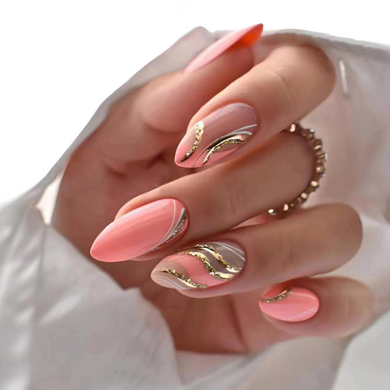 Girl's Corrugated Almond Nail Flashing Glitter Wearing Nail - All Things Beauty -
