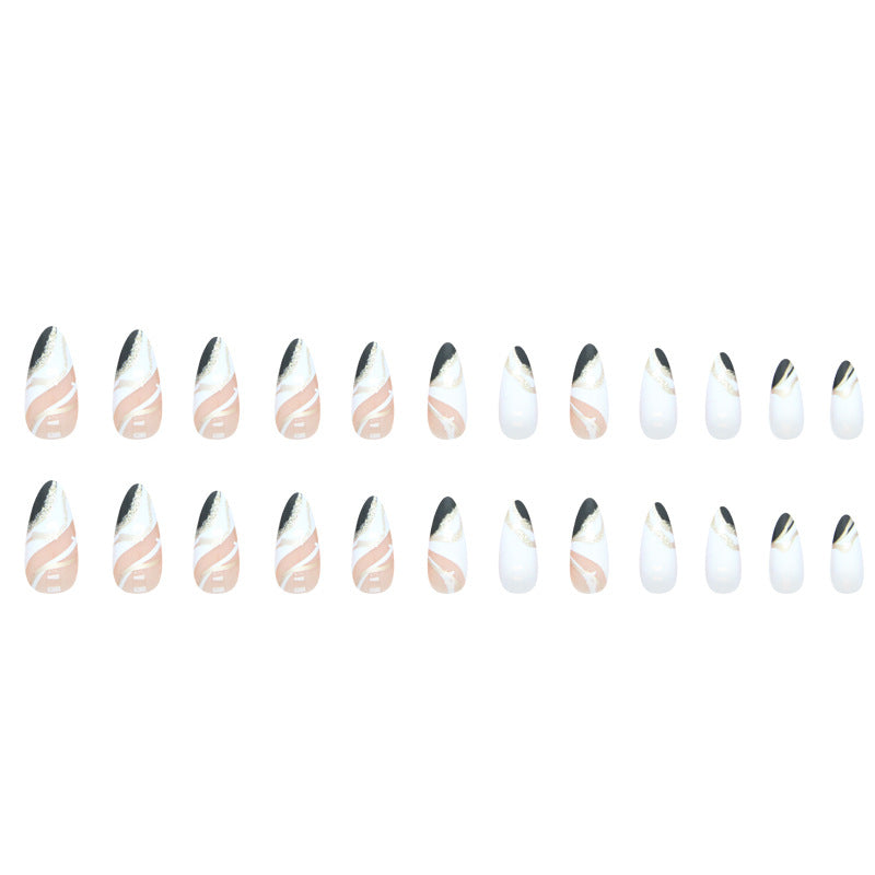 Black And White Mandarin Duck Color Almond Nail Piece - All Things Beauty -