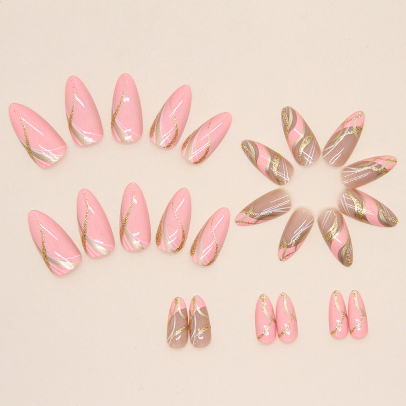 Girl's Corrugated Almond Nail Flashing Glitter Wearing Nail - All Things Beauty -