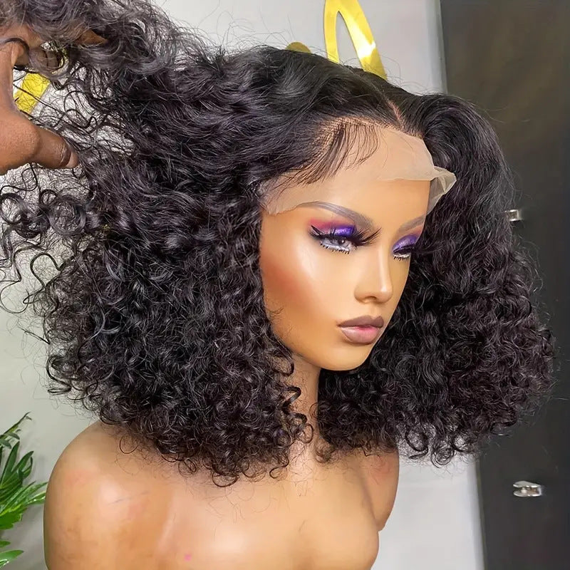 Human Hair Front Lace Bobo Double Drawn Water Wave BOB Wig Foreign Trade Wig - All Things Beauty -