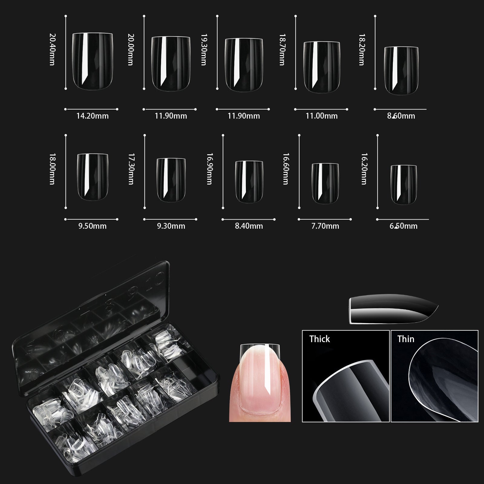 Nail Transparent Nail Tips Nail Shapes For Manicure Seamless False Nails Boxed Set - All Things Beauty -