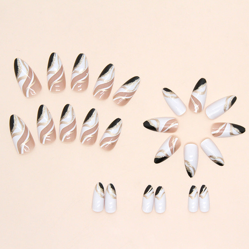 Black And White Mandarin Duck Color Almond Nail Piece - All Things Beauty -