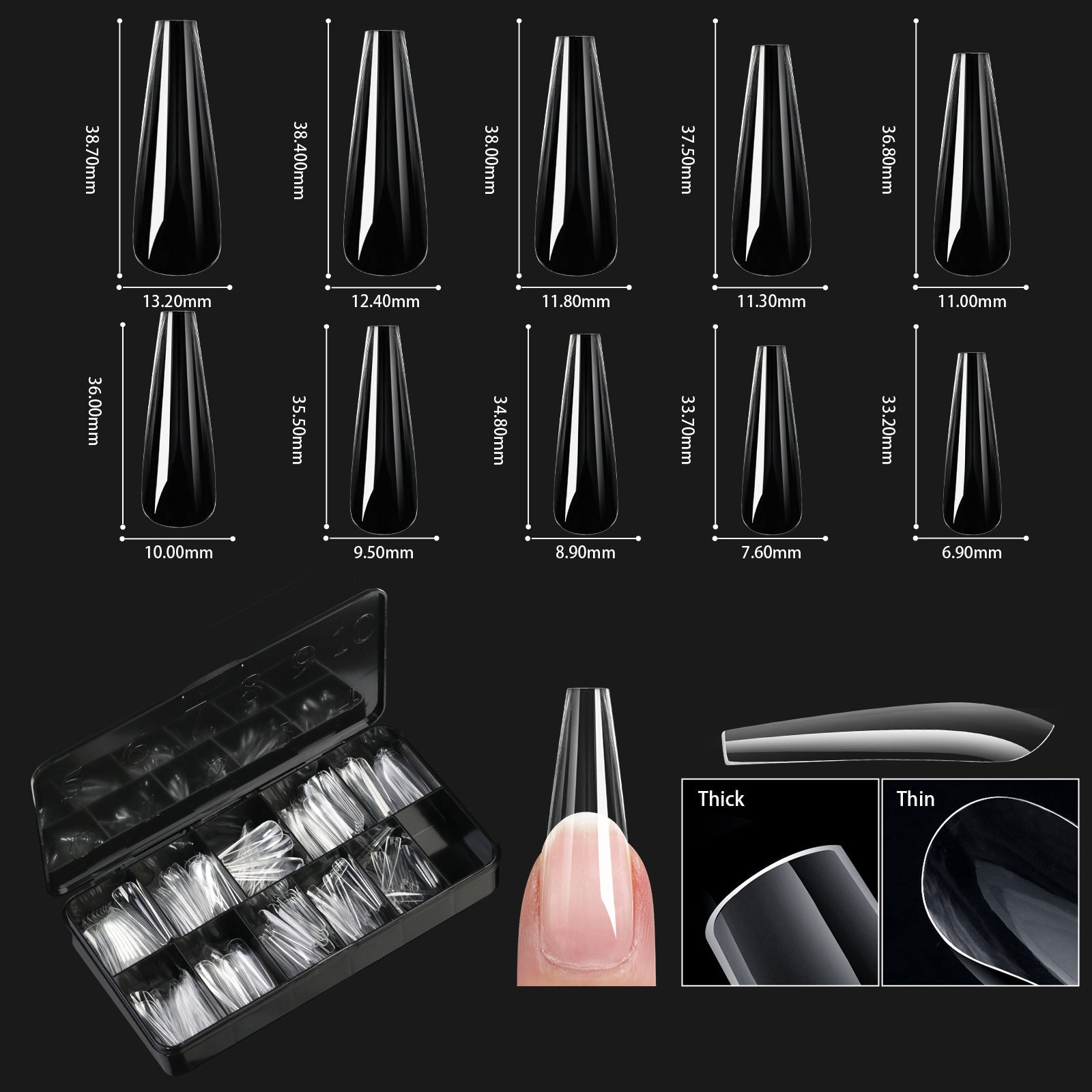 Nail Transparent Nail Tips Nail Shapes For Manicure Seamless False Nails Boxed Set - All Things Beauty -